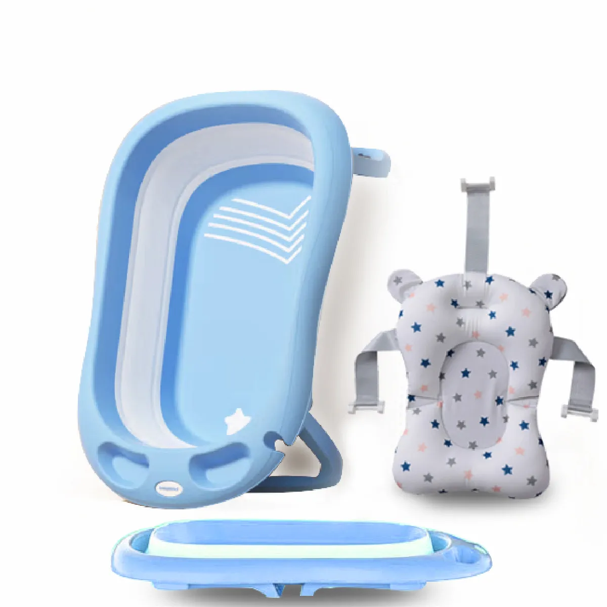 Baignoire pliable pour bain bébé, nouveau-nés, coussin de siège de bain bébé offert ,bassin de bain antidérapant avec coussin confortable,bouchon de vidange,facile à ranger (bleu)