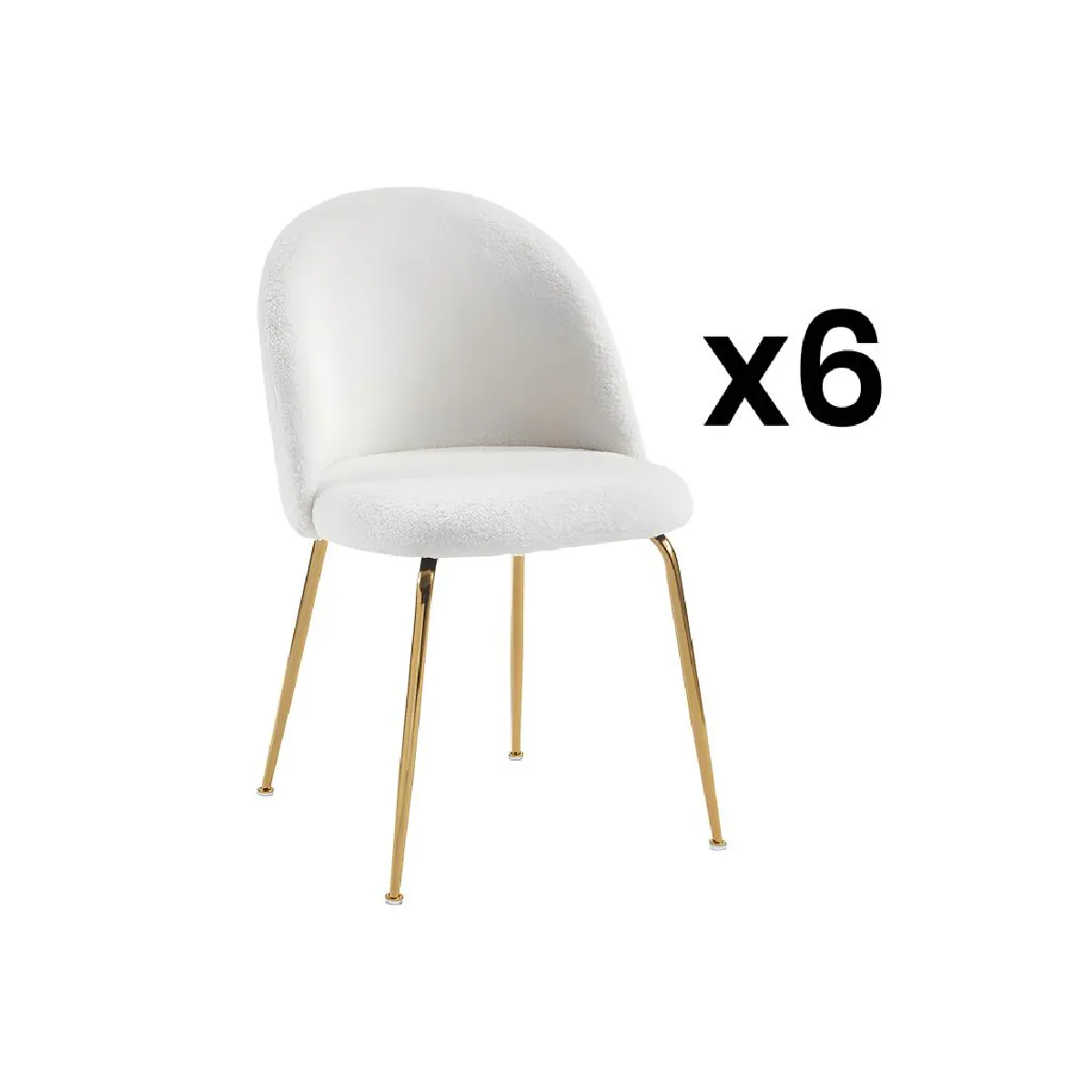 Lot de 6 chaises - Tissu bouclette et métal doré - Blanc - MELBOURNE