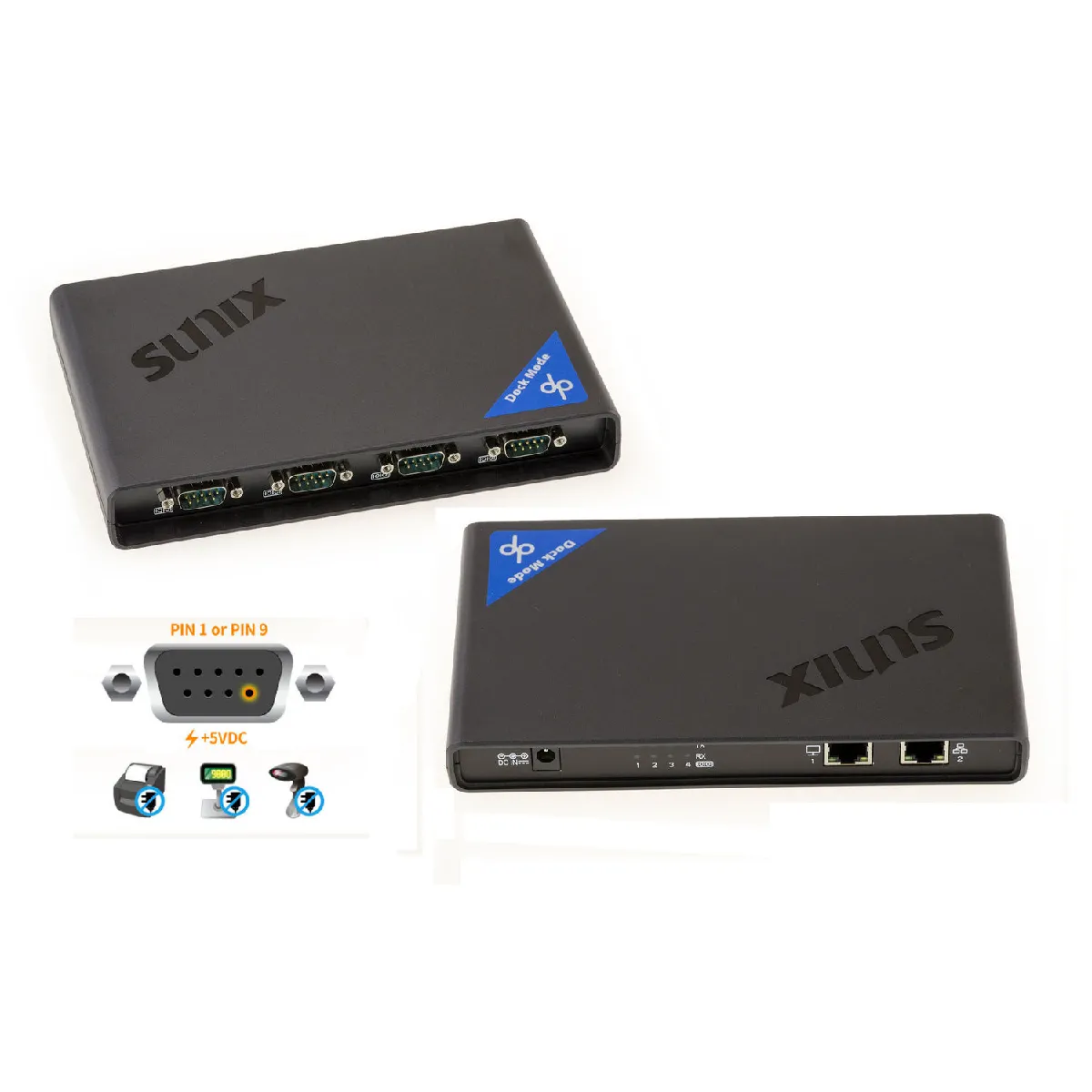 Dock convertisseur ETHERNET RS232 - 4 PORTS AVEC ALIMENTATION POS . CHIPSET SUNIX DPL2000Q Gamme Industrielle. CHIPSET SUNIX DPL2000Q