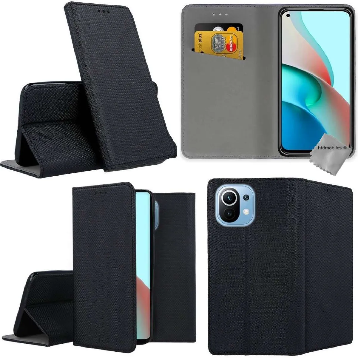 Housse etui portefeuille avec coque intérieure en silicone pour Xiaomi Mi 11 Lite 5G NE + film ecran - NOIR MAGNET