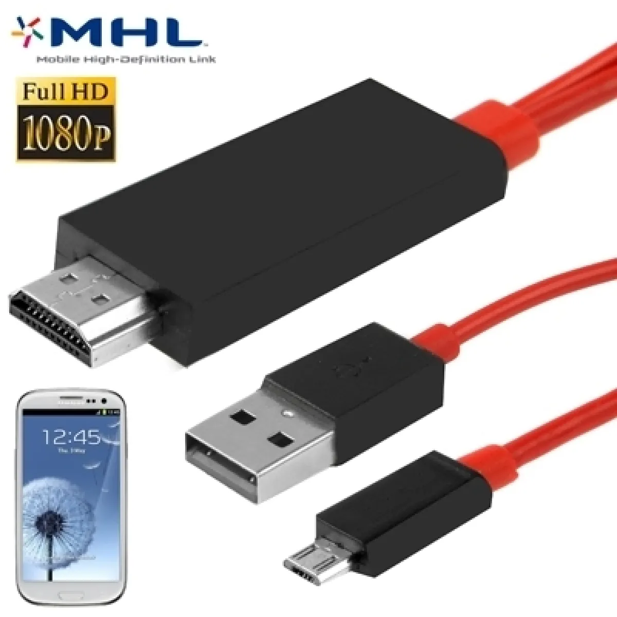 Câble pour Samsung Galaxy SIII / i9300, Longueur: 2m Full HD 1080P Micro USB MHL + USB Connecteur vers HDMI Adaptateur HDTV Convertisseur