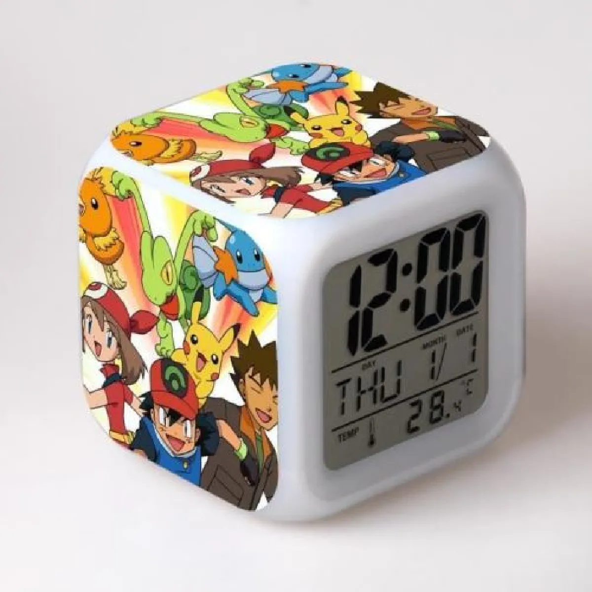 Réveil Imprimé Pokemon LED 7 Couleurs Veilleuse multifonction Calendrier Thermomètre Cadeau Enfant-Lewin Deal