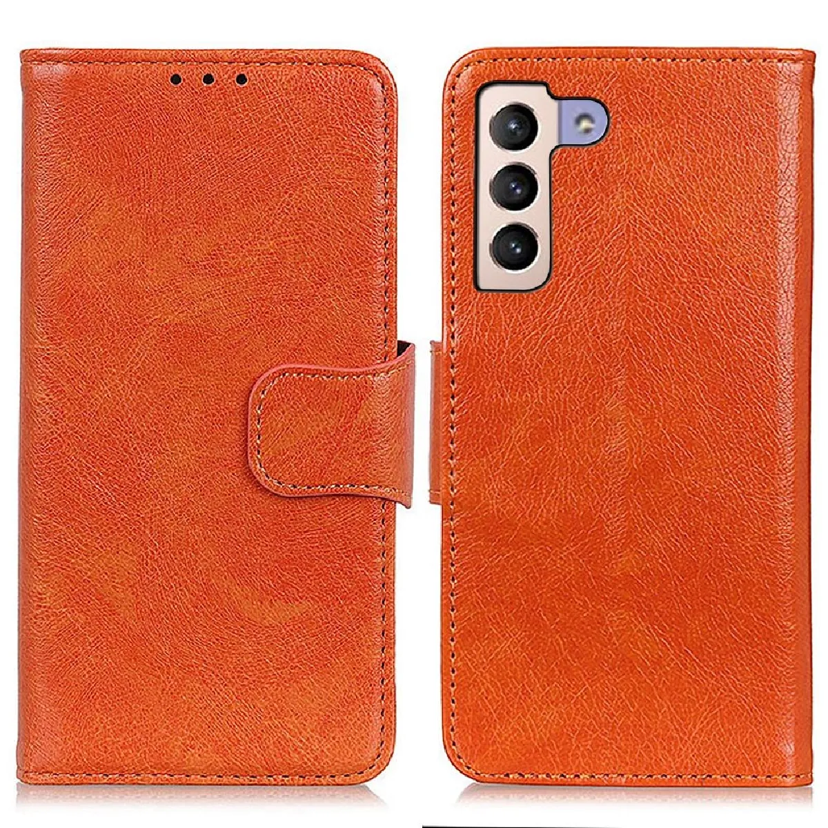 Etui en cuir fendu texture nappa, magnétique avec support pour votre Samsung Galaxy S23 Plus 5G - orange