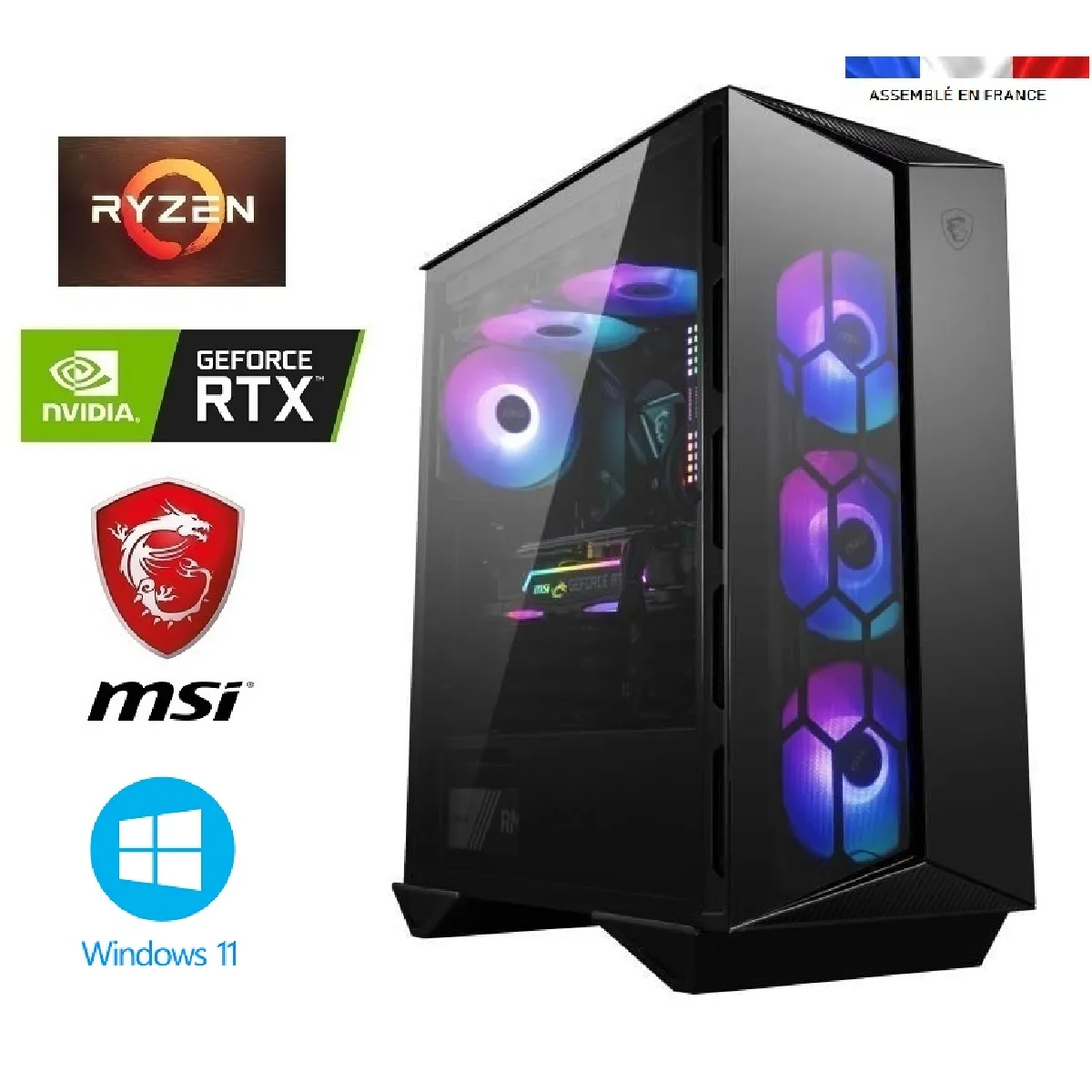 PC Gamer Ryzen 7 5700X + Watercooling - RTX 4060Ti 8GO MSI GAMING X - 32GO RAM - SSD 1To + HDD 4To - WIFI - MSI GUNGNIR 110R - Windows 11