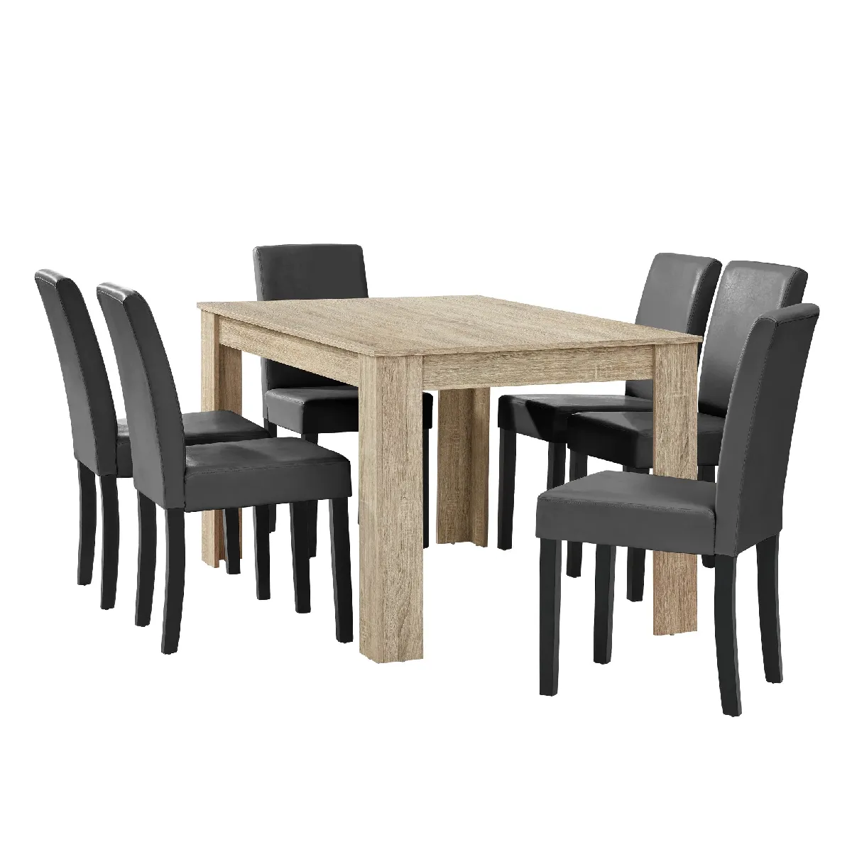 Table à manger chêne avec 6 chaises gris foncé cuir-synthétique rembourré 140x90 cm 03_0004049