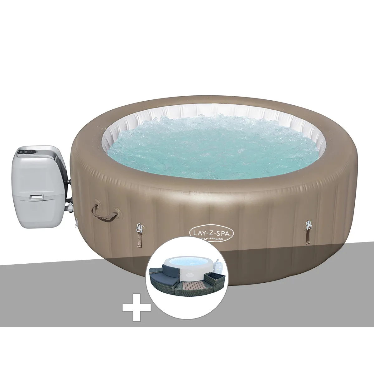 Kit spa gonflable Bestway Lay-Z-Spa Palm Springs rond Airjet 4/6 places + Ensemble mobilier