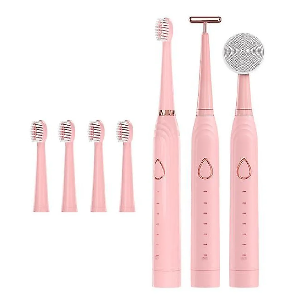 Brosse à dents électrique rechargeable, brosse à dents électrique 3 en 1 pour se brosser les dents, se laver le visage et se masser le visage (rose)