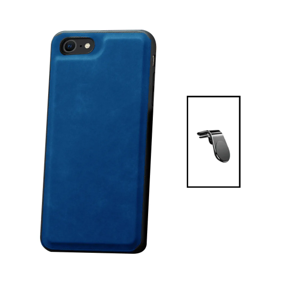 Kit Coque MagneticLeather +Support L Safe Driving pour Apple iPhone SE 2020 - Bleu