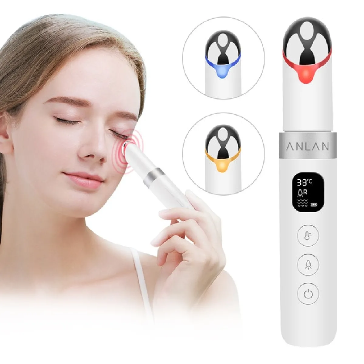 Masseur électrique yeux visage vibrations anti-vieillissement rides yeux masseur cercle sombre démontage stylo de beauté portable massage   Appareil de beauté à usage domestique (blanc)