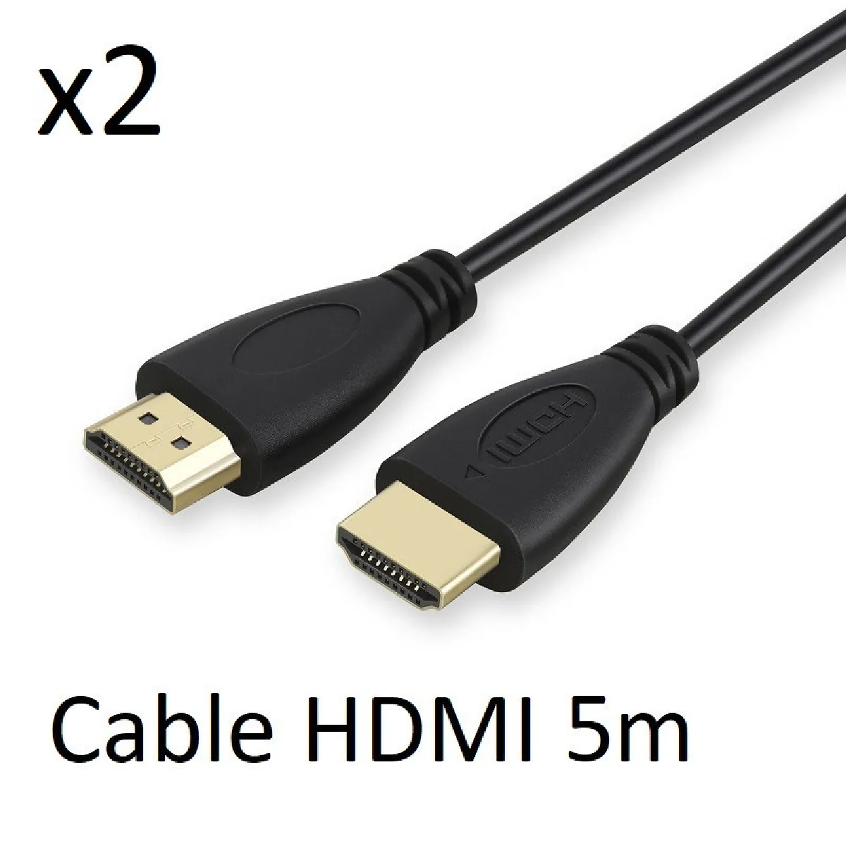 Pack de 2 Cables HDMI Male 5m pour PS3 Console Gold 3D FULL HD 4K Television Ecran 1080p (NOIR)