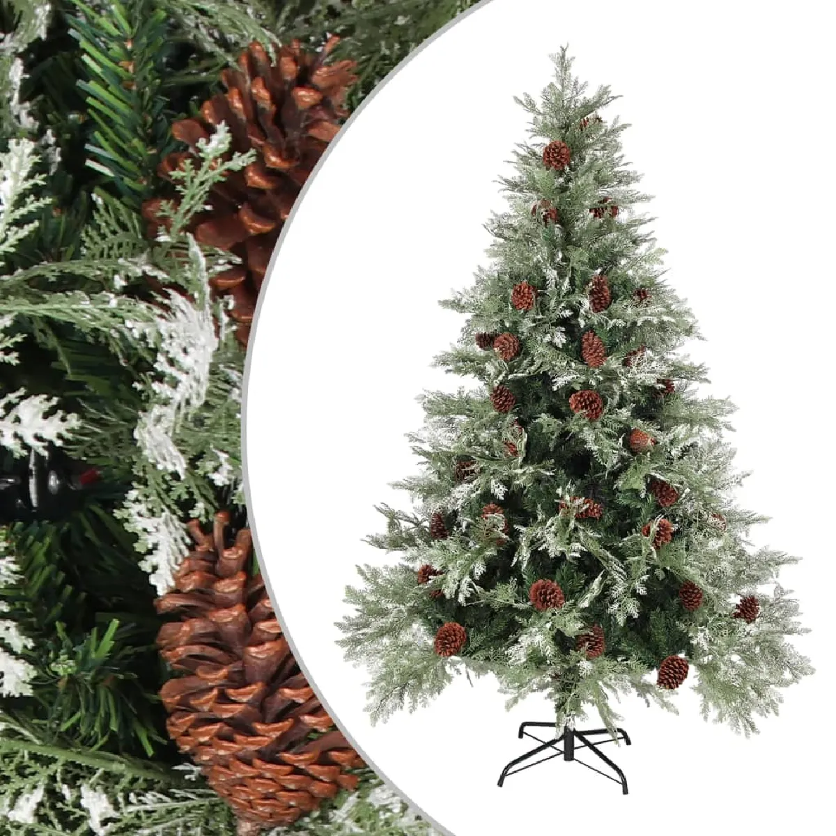 vidaXL Sapin de Noël avec pommes de pin Vert et blanc 150 cm PVC et PE