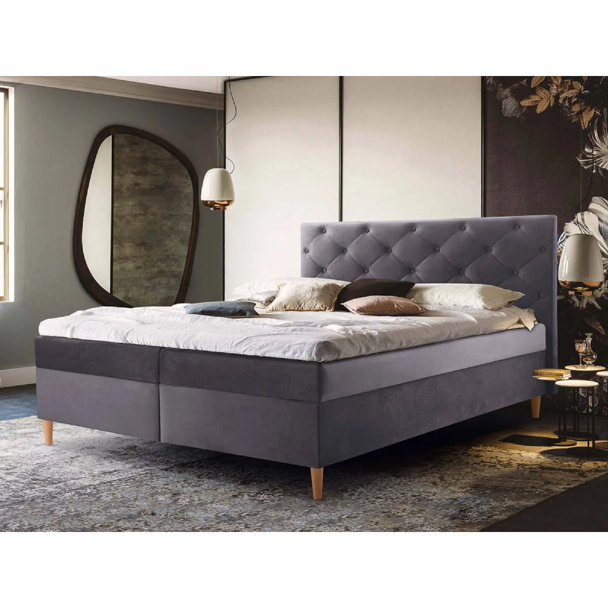 Louis - lit boxspring - 180x200 - en velours - coffres et surmatelas inclus