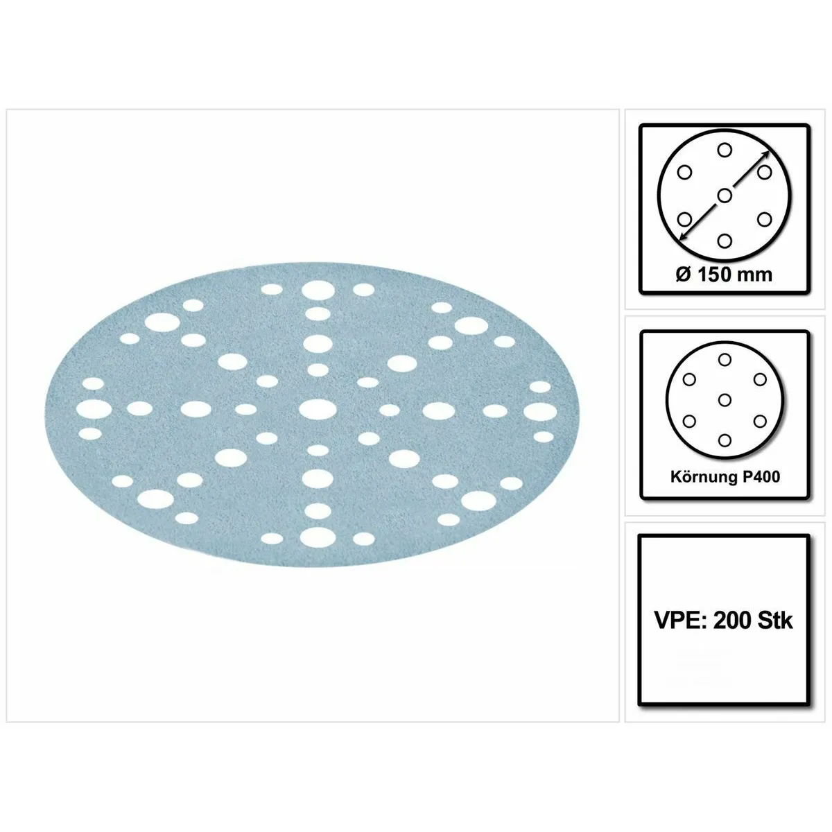 Festool STF D150/48 Granat Disque abrasif P400 - 150 mm pour ponceuses RO 150, ES 150, ETS 150, ETS EC 150, LEX 150, WTS 150, HSK-D 150 - 200 pcs. (2x 575172)