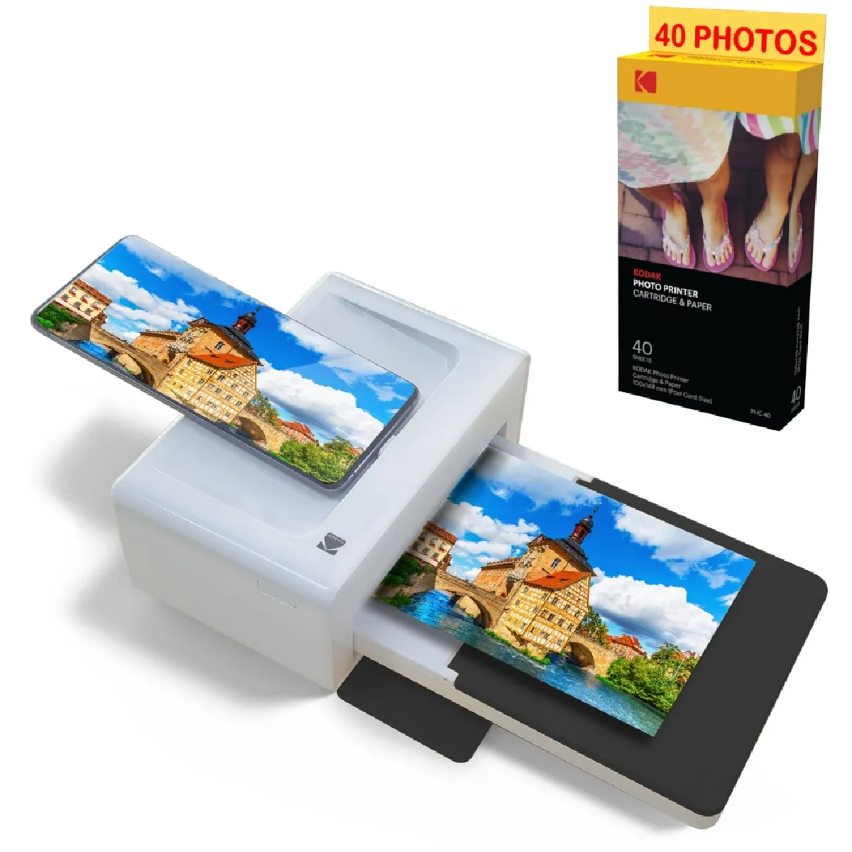 Kodak - Pack Imprimante PD460 + Cartouche et papier pour 40 photos - Photo Bluetooth & Docking - Format Carte Postale 10x15 cm - Noir