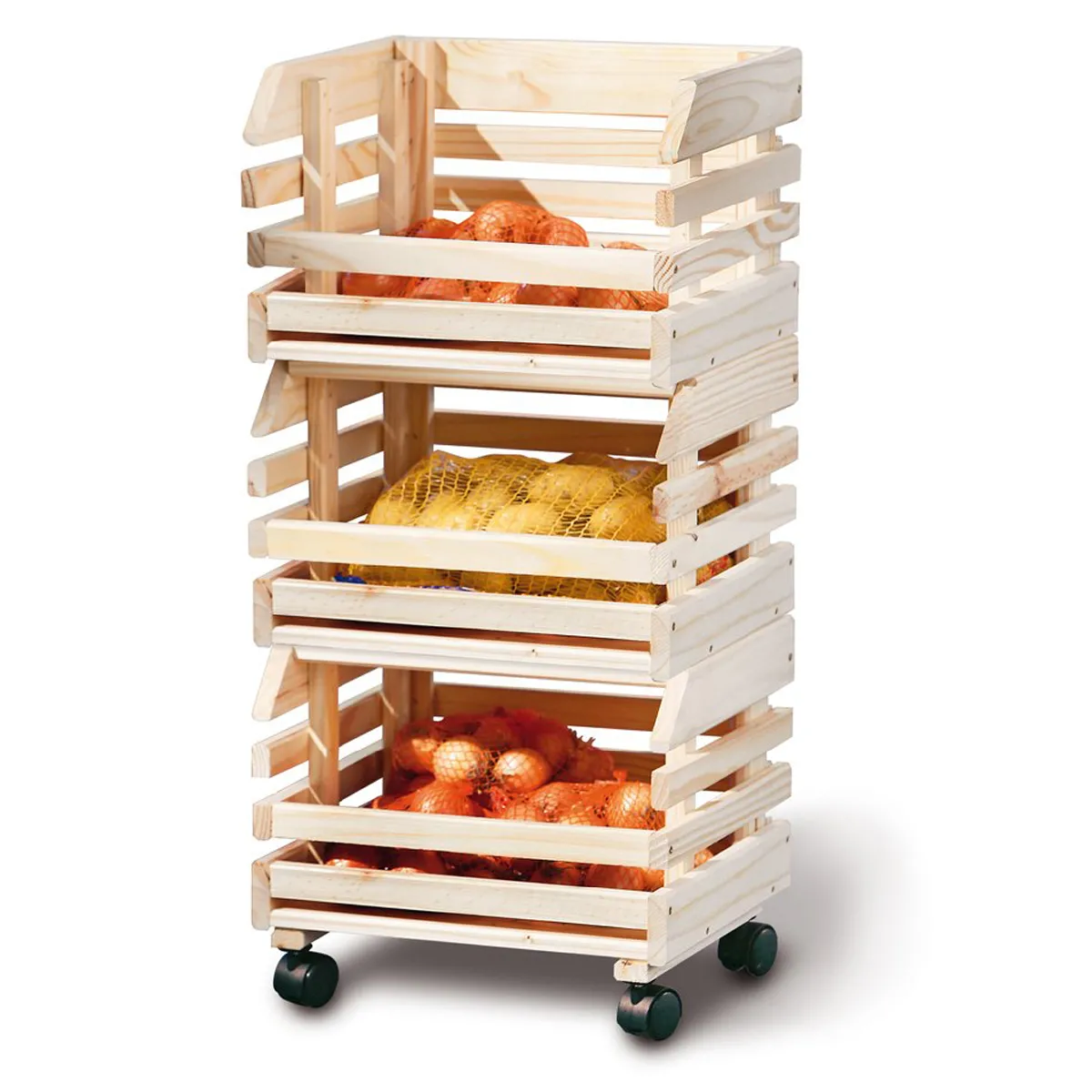 Caisse Etagére cagette pour rangement en Bois empilables pour fruits et légumes, 30 x 37 x 80 cm