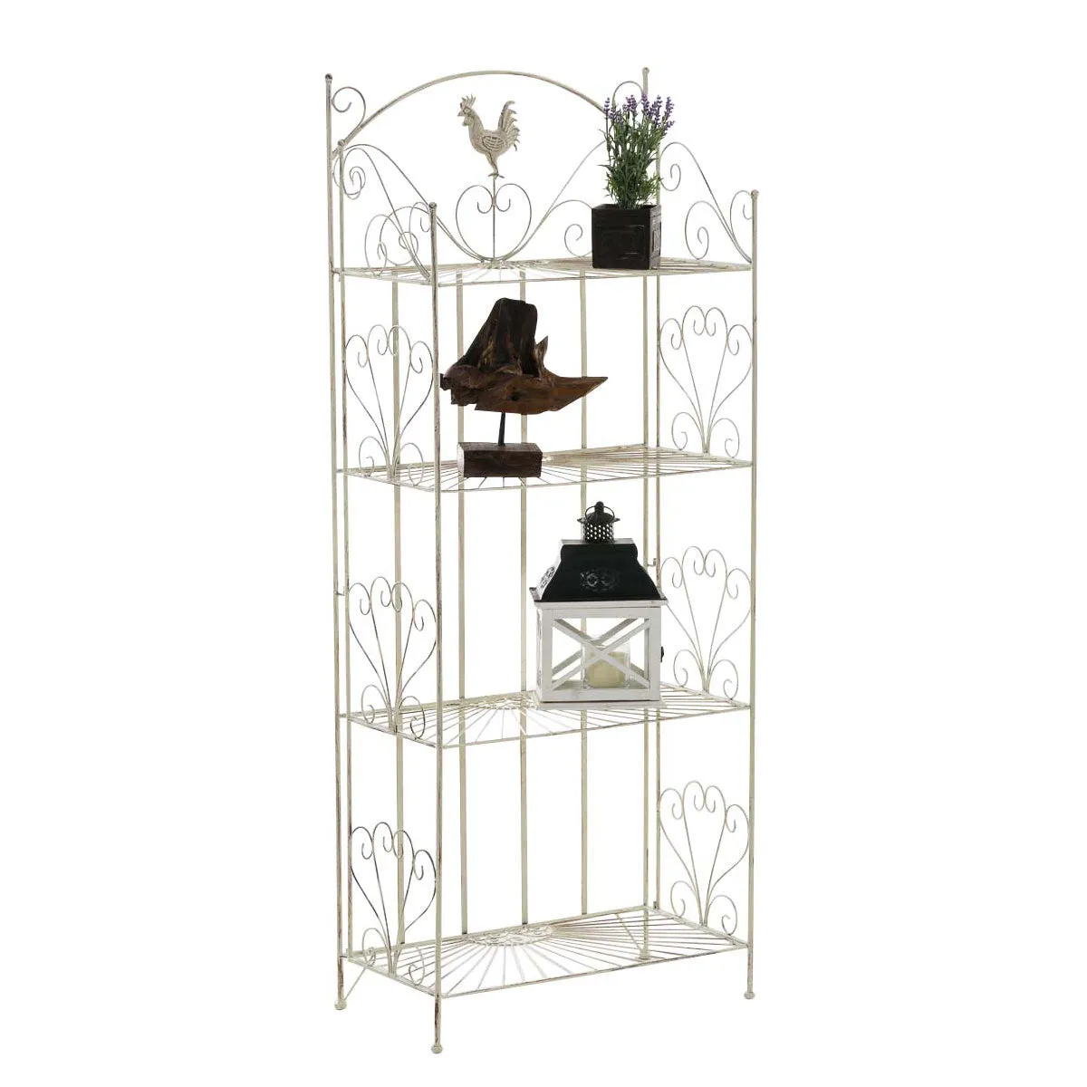 Etagère de rangement support plantes meuble pour terrasse balon salon en métal crème vieilli 10_0003984