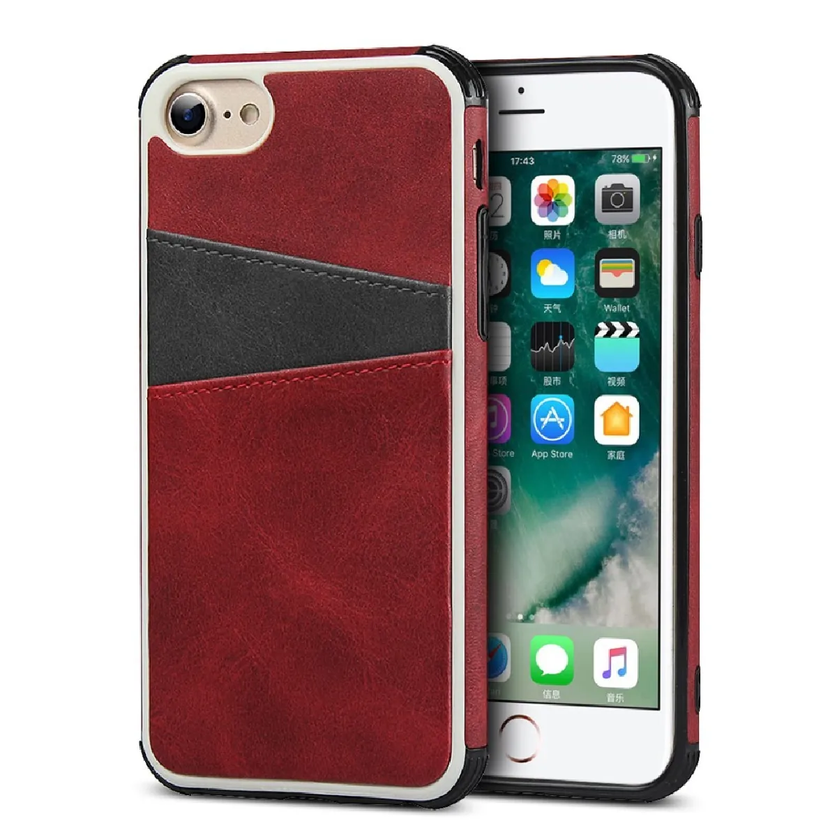 Coque en TPU + PU deux couleurs avec deux porte-cartes rouge pour votre Apple iPhone 8/7/6 4.7 pouces