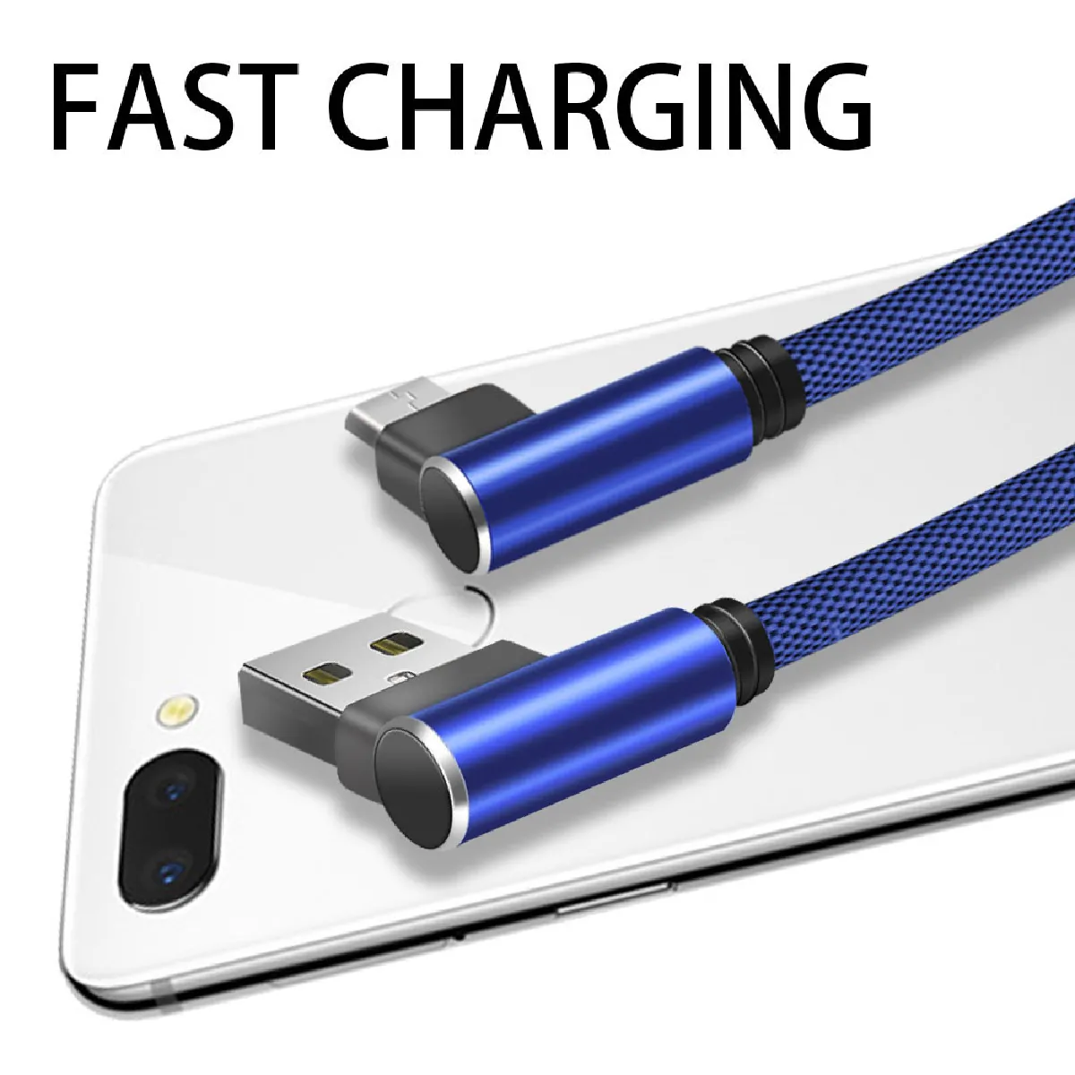 Cable Fast Charge 90 degres Micro USB pour AMAZON Fire HD 8 Smartphone Android Connecteur Recharge Chargeur Universel (BLEU)