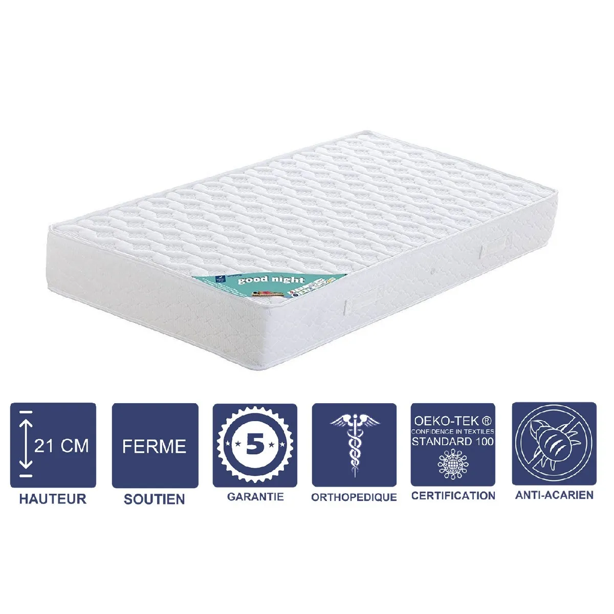 Matelas + Alèse 140x190 x 21 cm - Ferme - Aertech+ 35 Kg/m3 HR Dernière Génération - Très Respirant