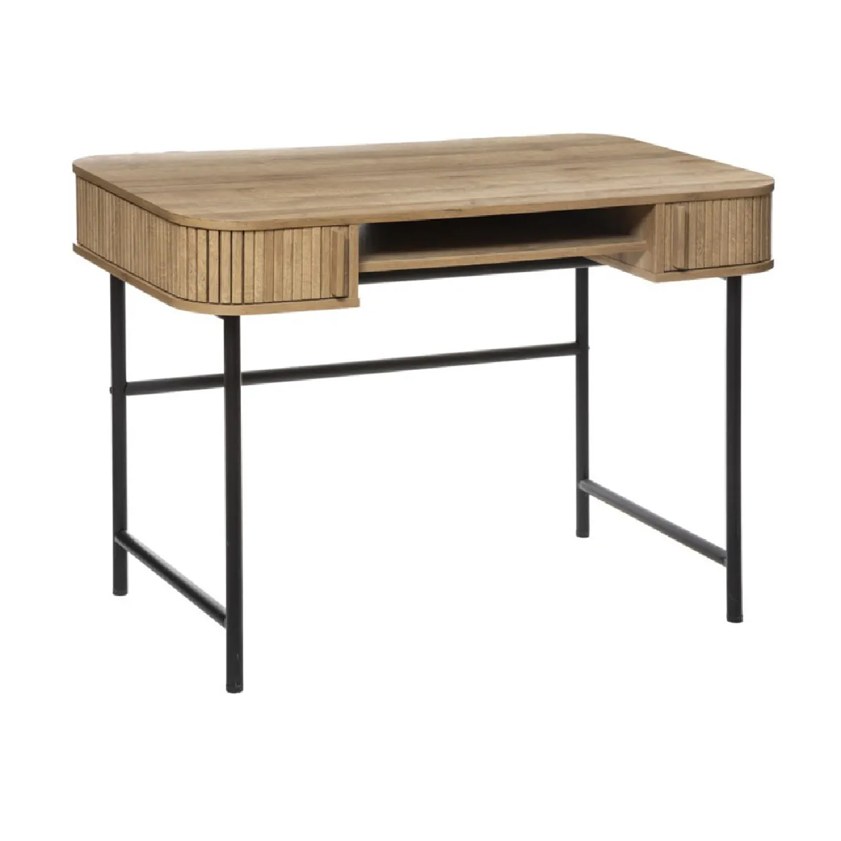 Bureau en bois MDF naturel et acier coloris noir - Longueur 105 x Profondeur 60 x Hauteur 75,1 cm