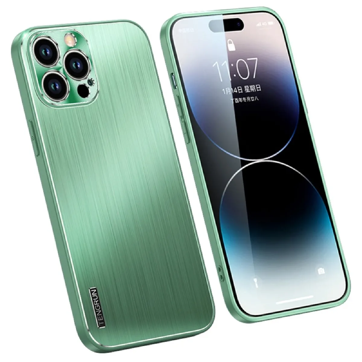 Coque en TPU + métal brossé, anti-rayures pour votre iPhone 14 Pro Max - vert