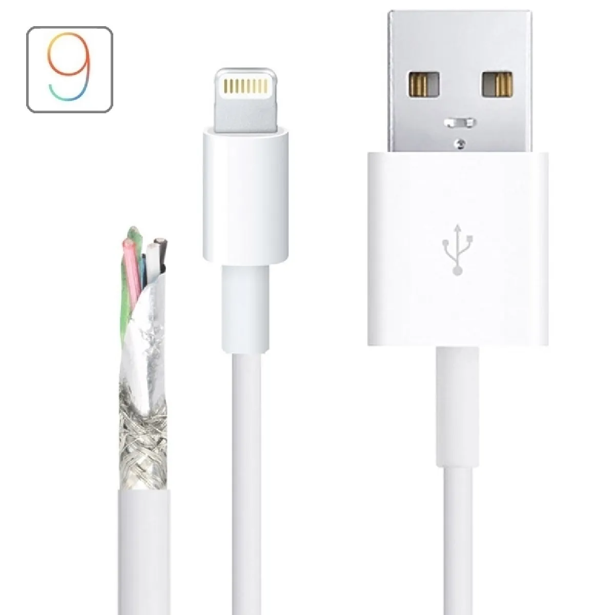 Câble blanc pour iPhone 8/8 Plus, 7 & 7 Plus, 6 & 6 Plus, 5 & 5S & 5C, parfaitement soutenir iOS 9.0 périphérique, longueur: 1m Super qualité multibrins TPE Matériel USB Sync Données / de charge