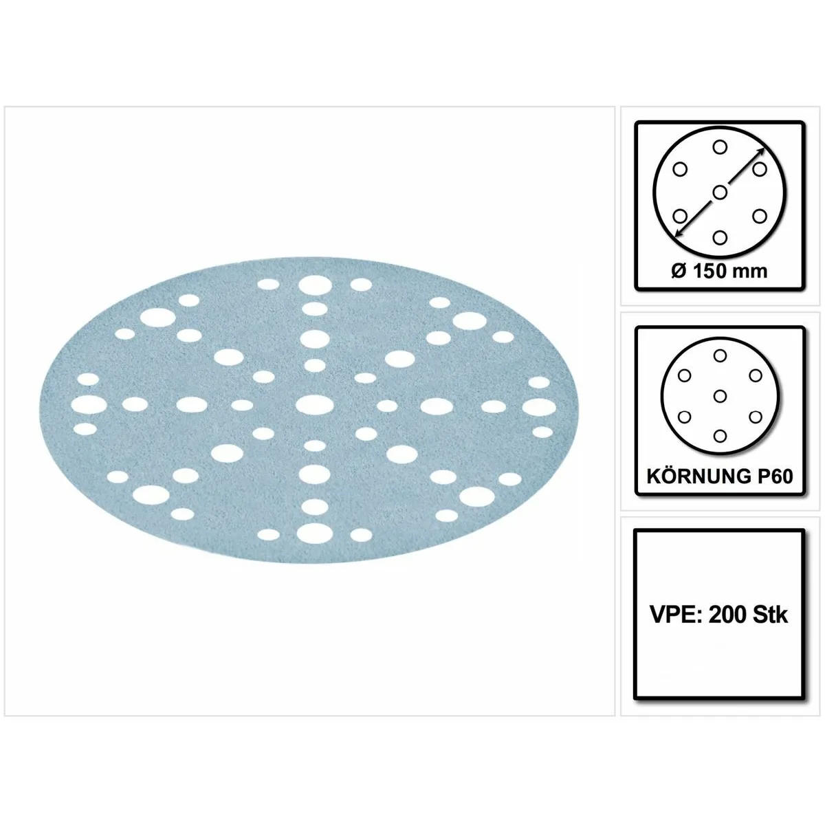 Festool STF D150/48 Abrasifs Granat P60, 150mm, pour RO 150, ES 150, ETS 150, ETS EC 150, LEX 150, WTS 150, HSK-D 150 200 pces (4x 575161)