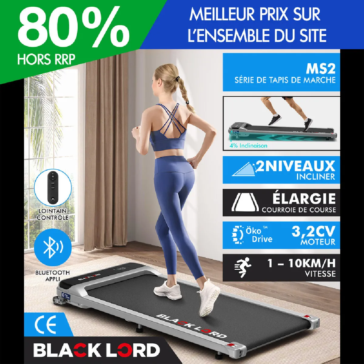 BLACK LORD Tapis de Course/Marche Électrique Maison Bureau Gymnase Fitness MS2