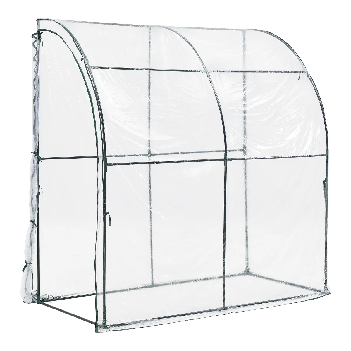 Serre de jardin adossée Juta en acier et PVC à porte zippée 100 x 200 x 215 cm [en.casa]