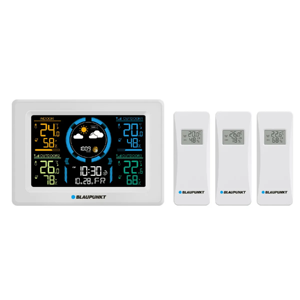 Station météo Blaupunkt WS40BK avec 3 capteurs couleur blanche