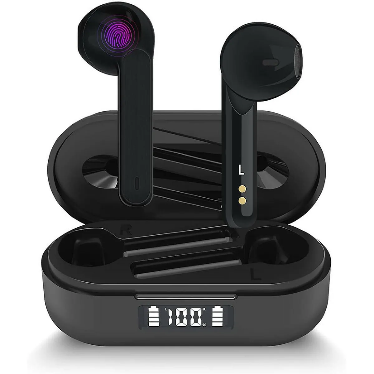 Écouteur Bluetooth Écouteurs sans Fil in Ear 5.1 HiFi Stéréo 40H d’Autonomie Boitier avec Affichage Numérique Oreillettes avec Contrôle Tactile Micro IPX5 Etanche pour iOS Android Samsung(Noir)