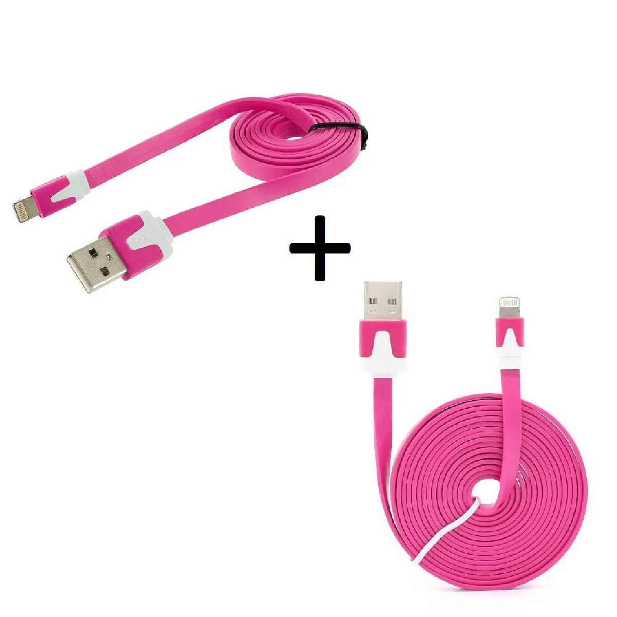 Pack Chargeur pour IPHONE 8 PLUS Lightning (Cable Noodle 3m + Cable Noodle 1m) USB APPLE IOS