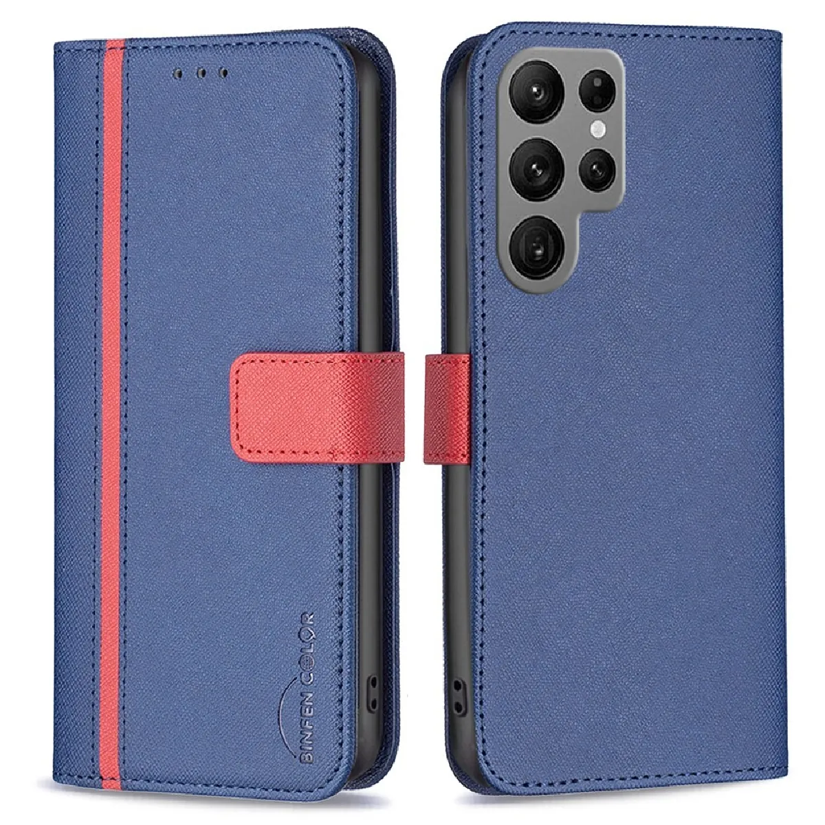 Etui en PU anti-chute, texture croisée avec support pour votre Samsung Galaxy S23 Ultra - bleu