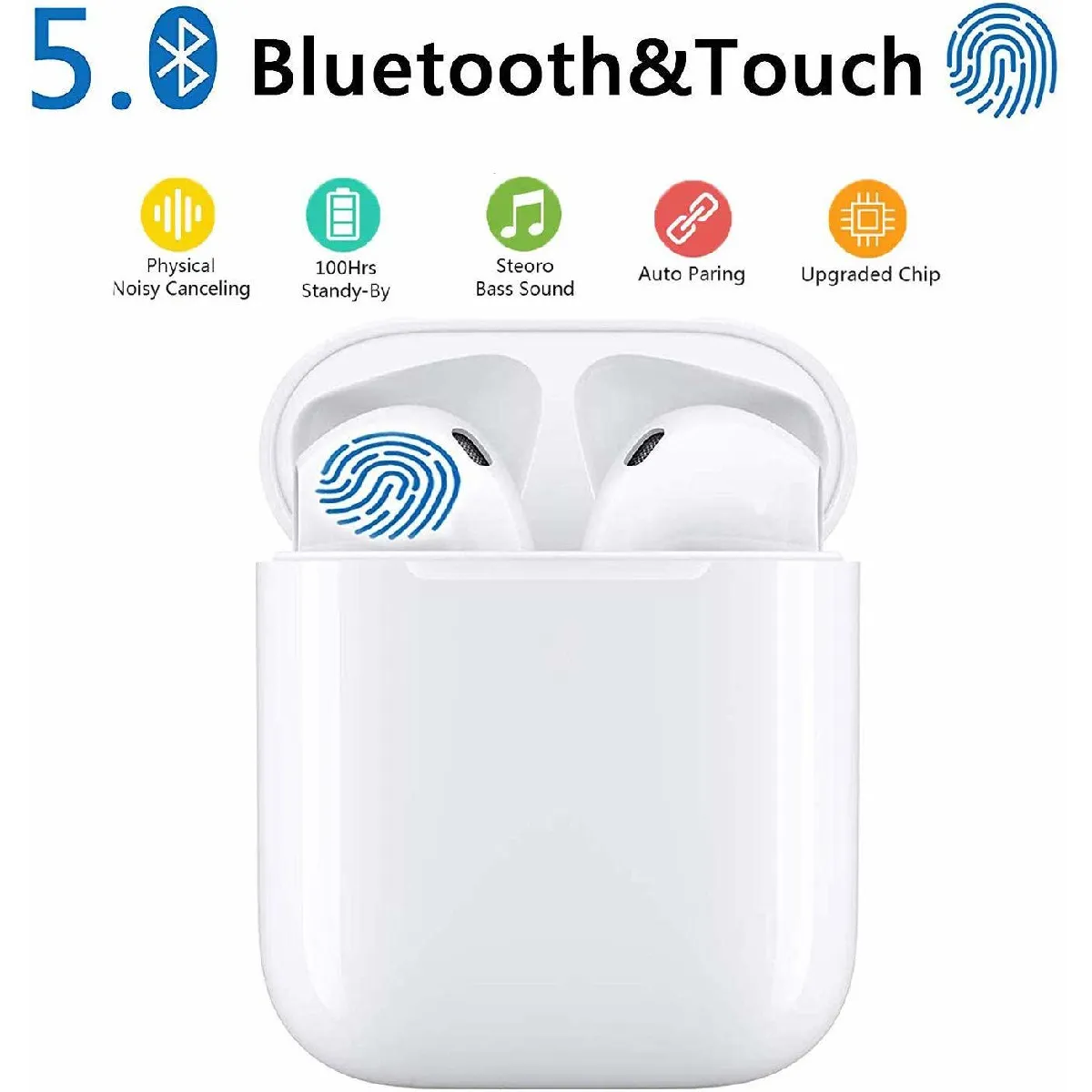 Écouteurs Bluetooth, Oreillette Bluetooth 5.0 sans Fil à réduction de Bruit stéréo Intra-Auriculaires Casque avec sans Fil avec étui de Chargement Portable Compatible Apple/Airpods/Android