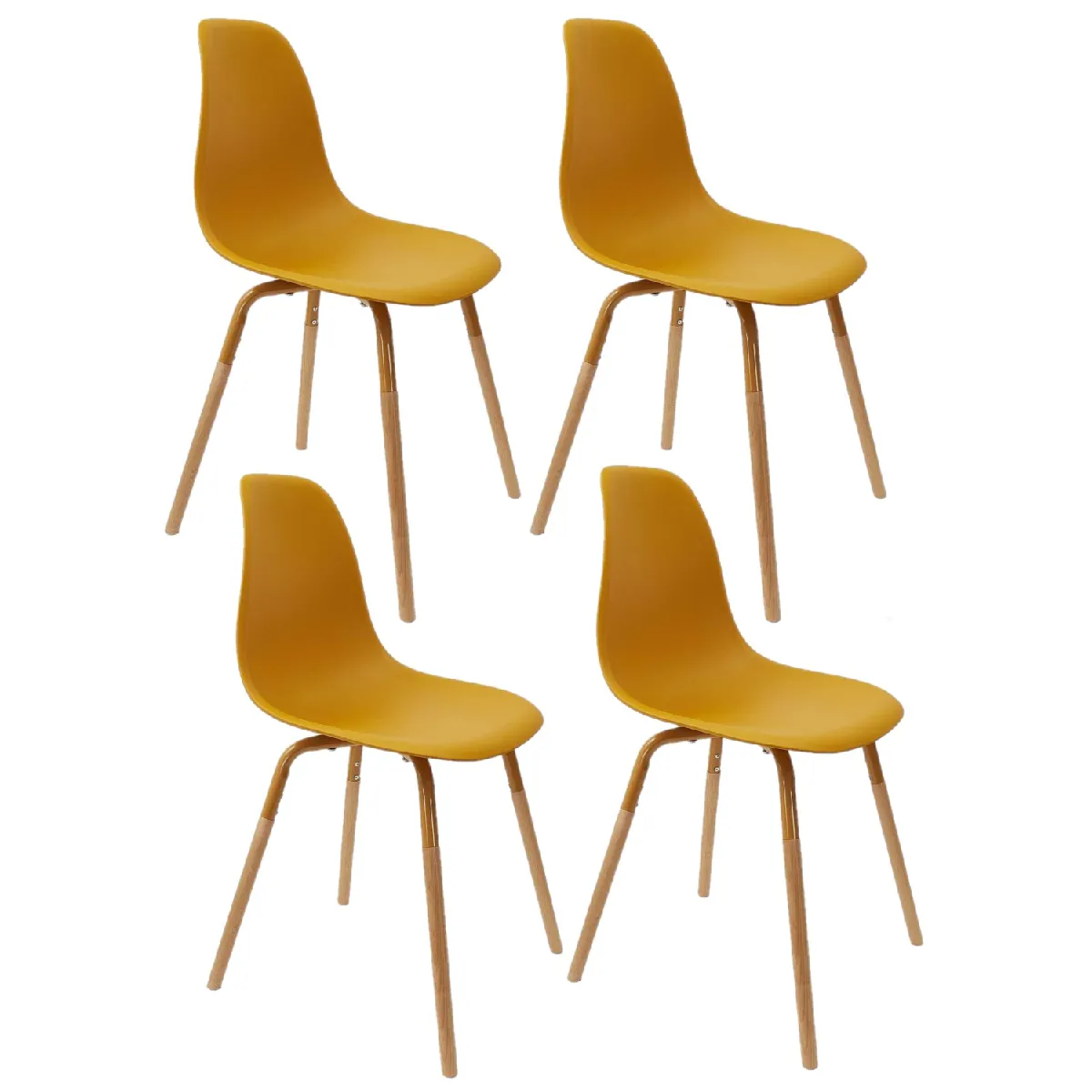 Lot de 4 Chaises scandinave Phenix en polypropylène et métal - Jaune Moutarde