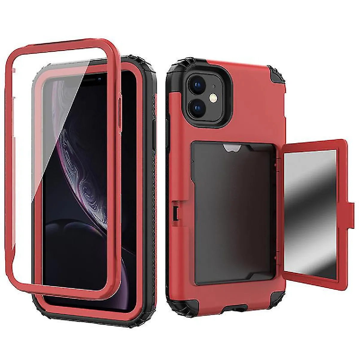 Case de téléphone YH-FLIP avec Vanity Mirror Anti-Drop Silicone, adapté à l'iPhone 7/7 Plus, iPhone 6S plus /, iPhone 6 / 6S, iPhone 8 / 8Plus (rouge)