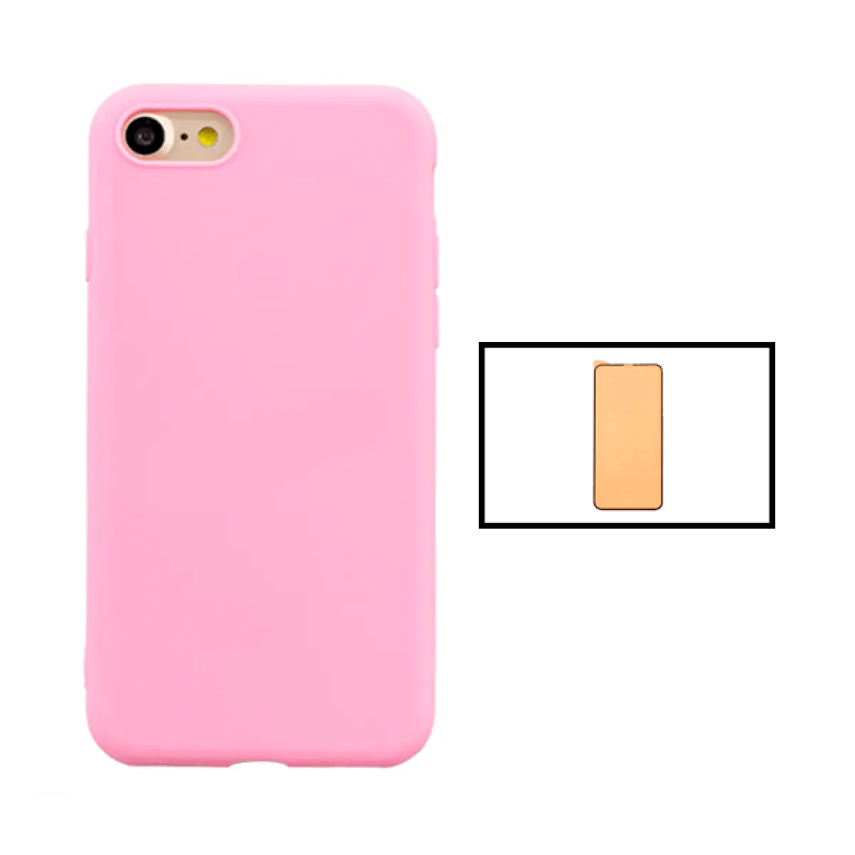 Kit Film de Verre Trempé CeramicGlass Full Cover + Coque Silicone Liquide pour iPhone SE 2022 - Rose