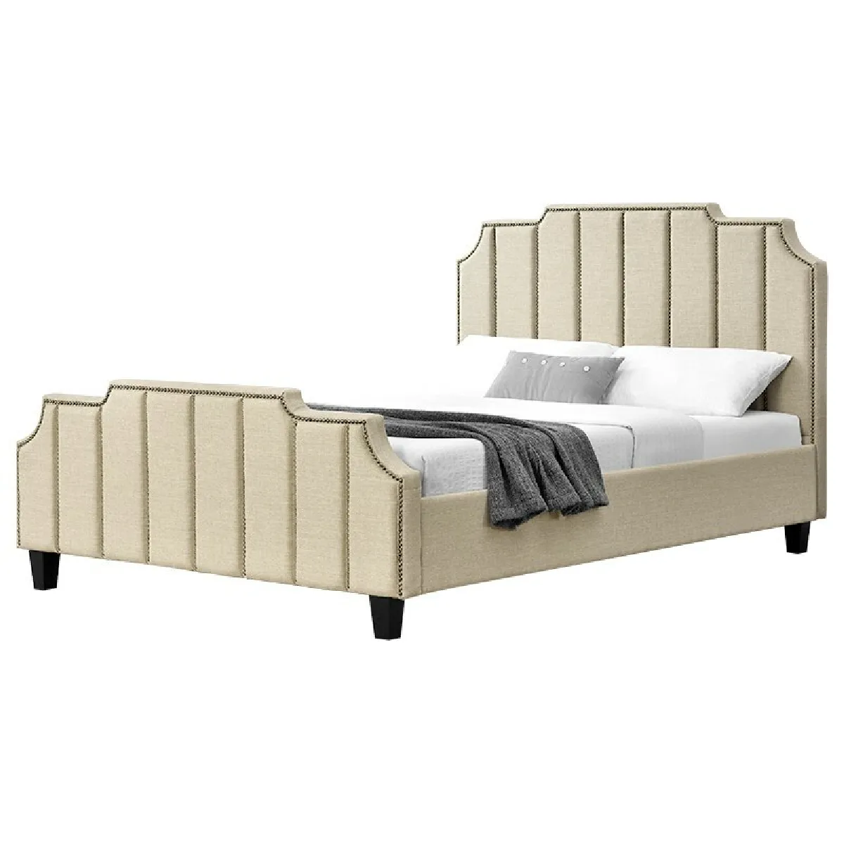 Lit Double En Tissu Design Tête Lit + Sommier Manchester - Beige - 140x190