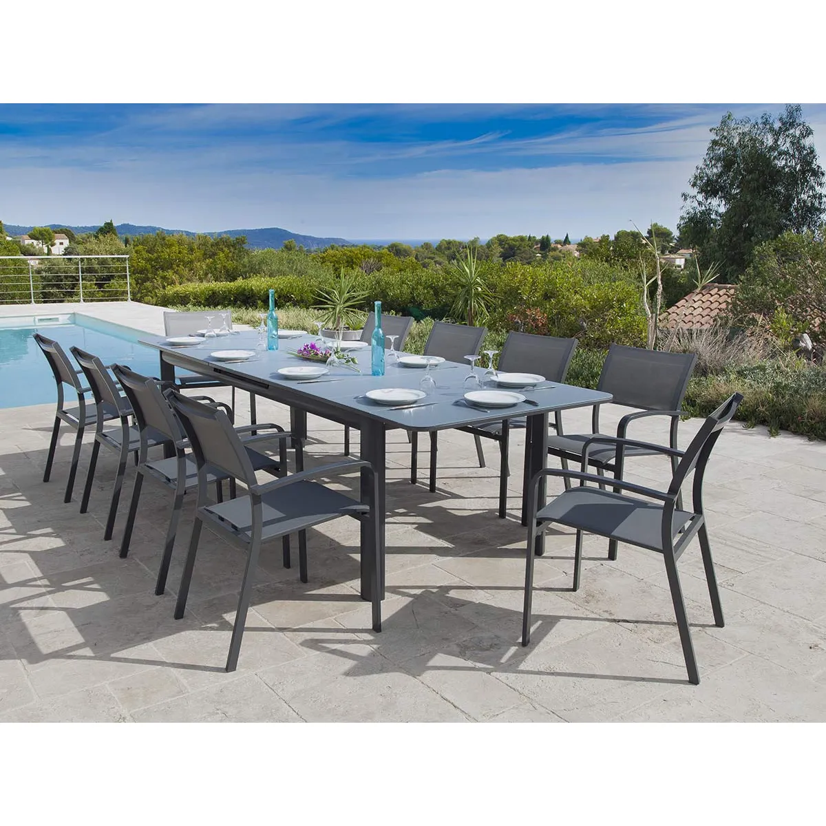 Table de jardin Milos extensible en aluminium pour 10/12 personnes