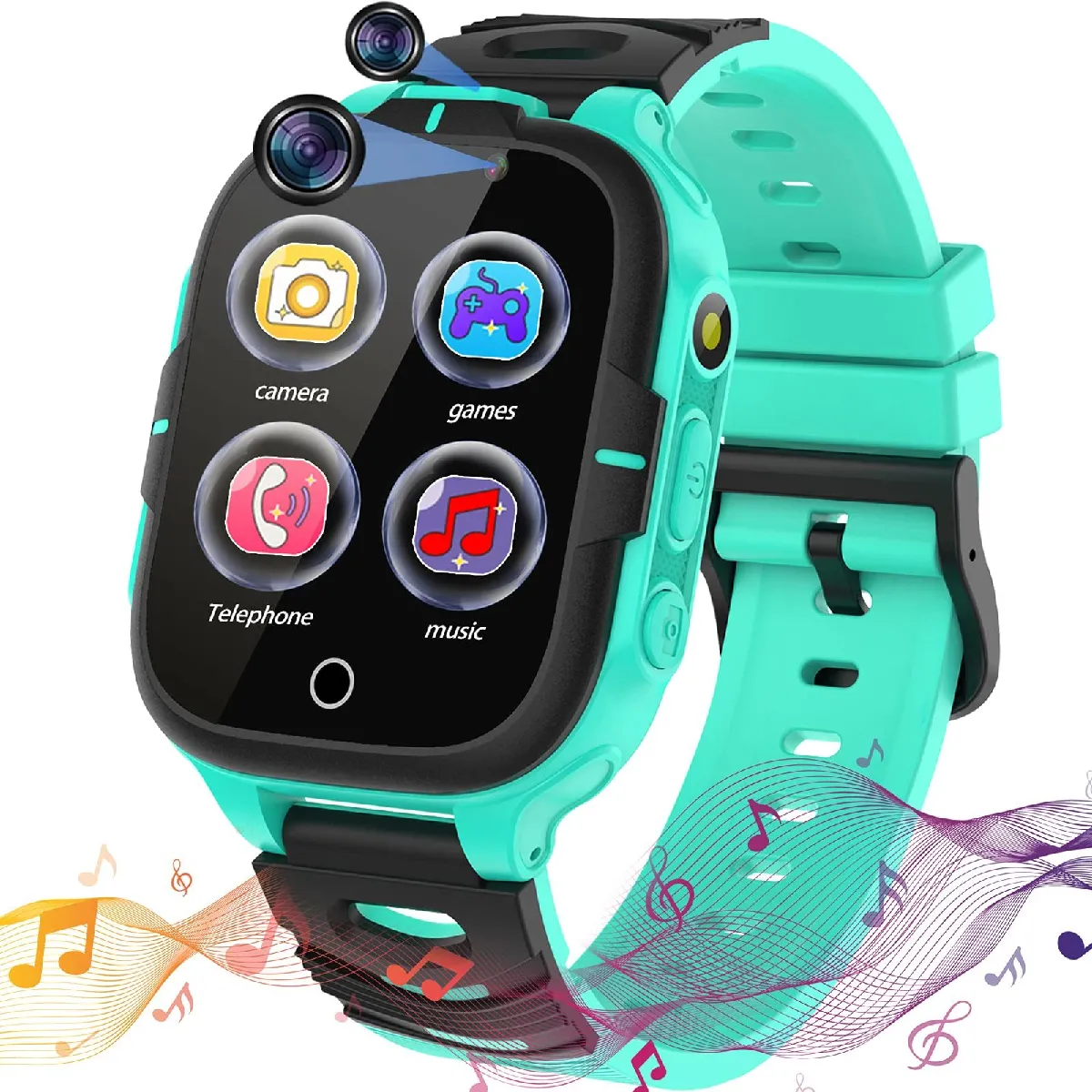 Montre Connectée pour enfants, garçons et filles - Montre Connectée pour enfants avec 15 jeux, appel SOS, lecteur de musique, caméra vidéo, appel, réveil, calculatrice, écran tactile, pour garçons et filles, étudiants(vert)