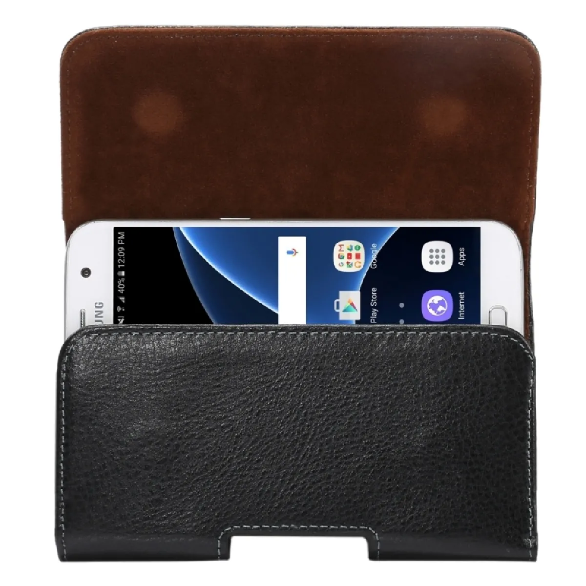 Housse Étui pour iPhone X et Samsung Galaxy S7 S6 Edge S6 S5, Sony Xperia Z5 Z4 Z3, Huawei P9 P8, etc 5.2 pouces Litchi Texture Vertical Flip Thwartwise Véritable en cuir / Sac de taille avec attelle rotative arrière