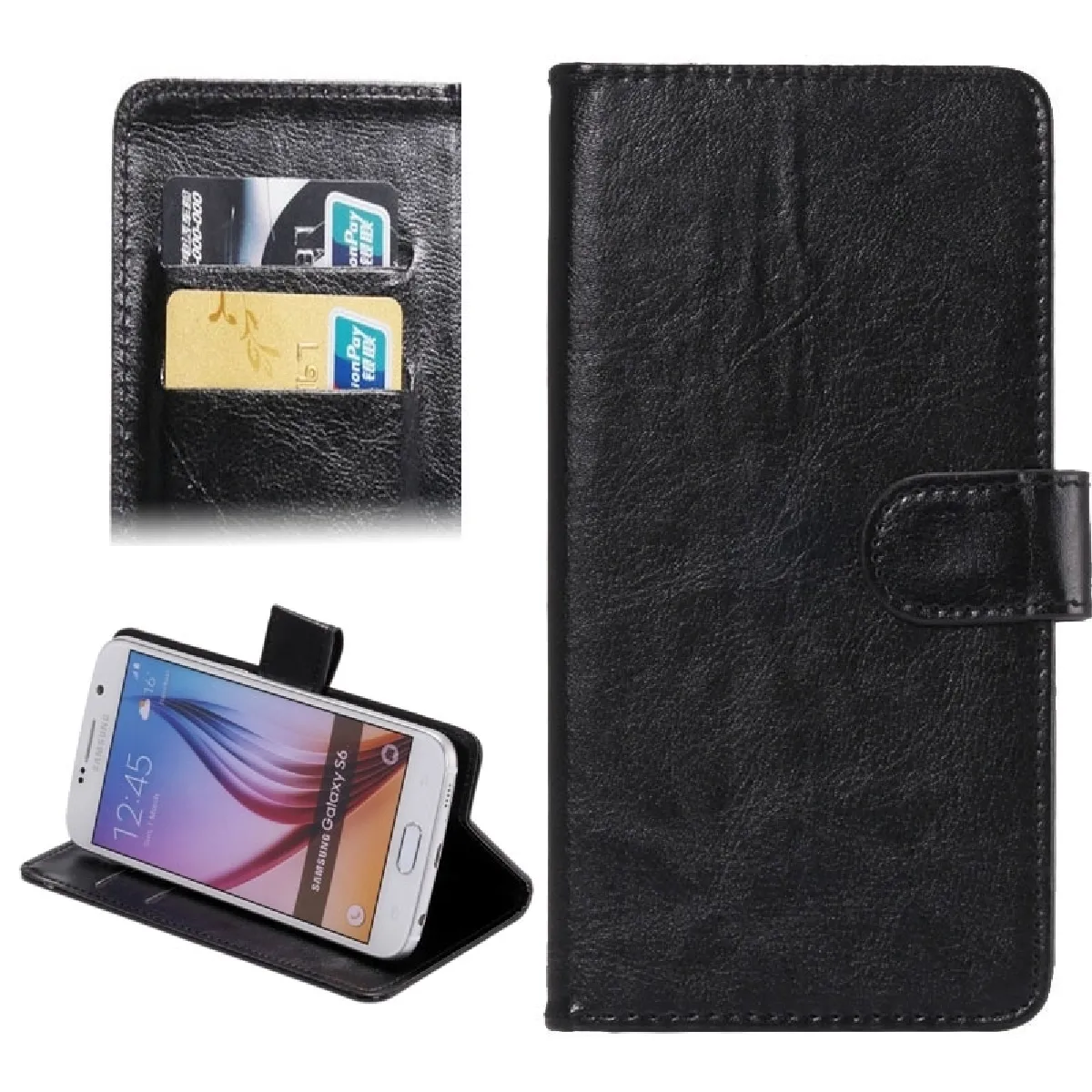 Housse Étui noir pour iPhone X, Samsung Galaxy S6 / S5 / Galaxy Grand Duos / G920 / G900 / i9082 cartes 4.8-5.3 pouce universel Crazy Horse Texture 360 degrés rotation cas de transport avec titulaire et fentes