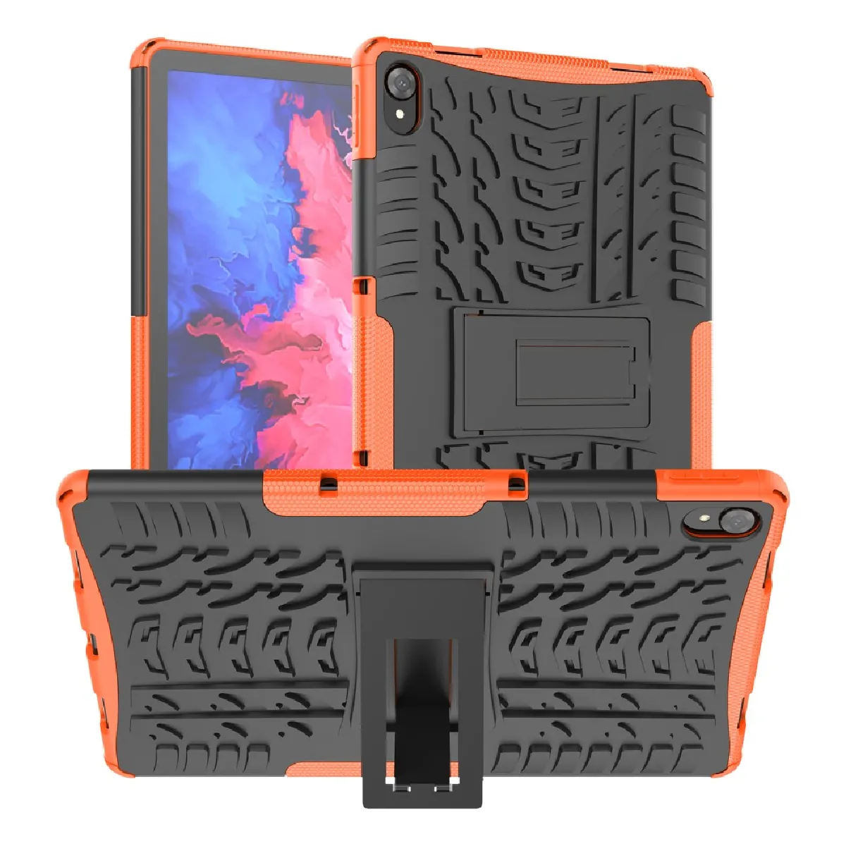 Coque en TPU texture du pneu, antichoc avec béquille orange pour votre Lenovo Tab P11/P11 5G