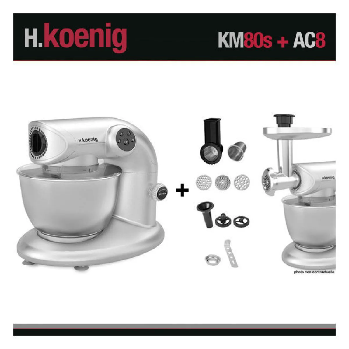 HKOENIG KM80 S SILVER + AC8 : ROBOT PETRIN 1000W+ ACCESSOIRES OPTIONNELS