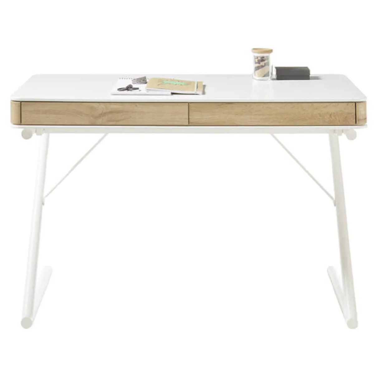 Bureau d'ordinateur avec 2 tiroirs coloris blanc mat - Longueur 120 x Hauteur 75 x Profondeur 60 cm