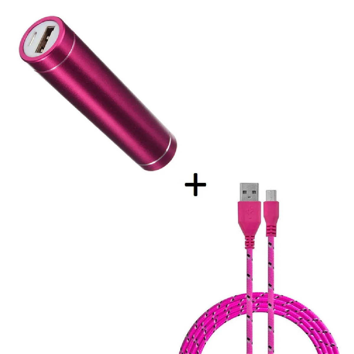 Pack Batterie pour AMAZON Fire HD 8 Smartphone Micro USB (Cable Tresse 3m + Batterie Chargeur Externe) Android 2600mAh (ROSE BONBON)