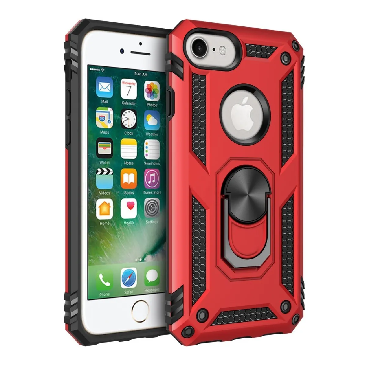 Coque en TPU armure hybride avec béquille rouge pour votre Apple iPhone 6/7/8 4.7 pouces