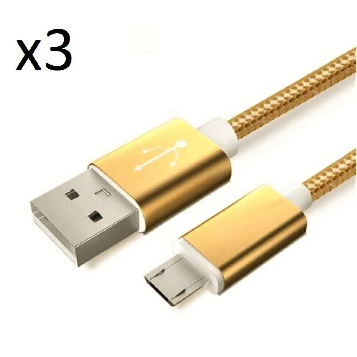 Pack de 3 Cables Metal Nylon Micro USB pour AMAZON Fire HD 8 Smartphone Android Chargeur Connecteur