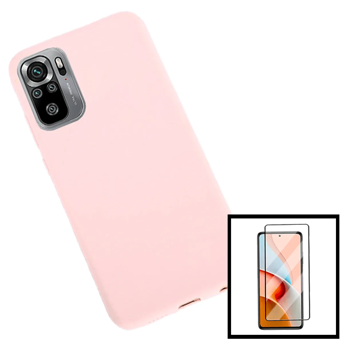 Kit de Film de Verre Trempé 5D à Couverture Complète + Coque en Silicone Liquide pour Xiaomi Poco M3 Pro - Rose