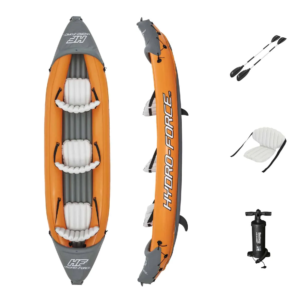 Kayak Gonflable Bestway Hydro-Force Triple Lite-Rapid X3 381x100x42 cm 2 Pagaies et Pompe Manuelle